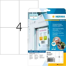 HERMA, HERMA Folien-Etiketten A4 105x148mm weiss ablösbar 80St., Herma Folienetiketten Special Nr. 4576, 105 x 148 mm, wetterfest, bedruckbar, matt, 80 Stück auf 20 Blatt