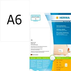 HERMA, HERMA Adressetiketten Premium A6 weiss 105x148 mm 800St., Herma Premium-Adressetiketten Nr. 8689, 105 x 148 mm, selbstklebend, permanenthaftend, bedruckbar, Papier, weiss, 800 Stück auf 800 Blatt