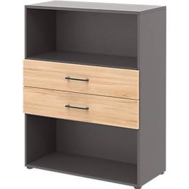 undefined, Home Office Kombiregal TEMPIO, aus Holz, 2 Einschübe, 3 OH, B 800 x T 340 x H 1070 mm, anthrazit/Hickory Eiche, Home Office Kombiregal TEMPIO, aus Holz, 2 Einschübe, 3 OH, B 800 x T 340 x H 1070 mm, anthrazit/Hickory Eiche