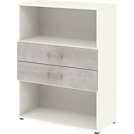 undefined, Home Office Kombiregal TEMPIO, aus Holz, 2 Einschübe, 3 OH, B 800 x T 340 x H 1070 mm, weiss/Beton, Home Office Kombiregal TEMPIO, aus Holz, 2 Einschübe, 3 OH, B 800 x T 340 x H 1070 mm, weiss/Beton