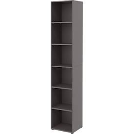 undefined, Home Office Regal TEMPIO, aus Holz, 6 Fächer, 6 OH, B 400 x T 340 x H 2130 mm, anthrazit, Home Office Regal TEMPIO, aus Holz, 6 Fächer, 6 OH, B 400 x T 340 x H 2130 mm, weiss