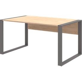 undefined, Home Office Schreibtisch TEMPIO, Rechteck, Kufen, B 1500 x T 800 x H 740 mm, Hickory-Eiche/anthrazit + Kabelführungsbügel, Home Office Schreibtisch TEMPIO, Rechteck, Kufen, B 1500 x T 800 x H 740 mm, Hickory-Eiche/anthrazit + Kabelführungsbügel