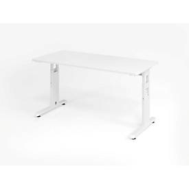 Hammerbacher, Hammerbacher Höhenverstellbarer gerader Schreibtisch mit C-Fuß Express Q Weiß 1.400 x 672 x 685 - 810 mm, Home Office-Schreibtisch, manuelle Höhenverstellung, rechteckig, C-Füsse, B 1400 x T 672 x H 650-850 mm, weiss/weiss
