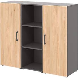 undefined, Home Office Sideboard TEMPIO, aus Holz, 2 Türen, 1 Regal, 3 OH, B 1200 x T 340 x H 1070 mm, anthrazit/ Hickory Eiche, Home Office Sideboard TEMPIO, aus Holz, 2 Türen, 1 Regal, 3 OH, B 1200 x T 340 x H 1070 mm, anthrazit/ Hickory Eiche