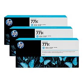 undefined, HP 771C 3er-Pack Cyan hell DesignJet Tintenpatronen, 775 ml, HP Tinte Nr. 771C (B6Y36A) Light Cyan (3er-Pack)