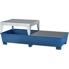 asecos, IBC-Station ASECOS, Stahl, mit Gitterrost, Abfüllblock u. Staplerschuhen, 1000 l Auffangvolumen, B 2680 x T 1300 x H 950 mm, lackiert, IBC-Station ASECOS, Stahl, mit Gitterrost, Abfüllblock u. Staplerschuhen, 1000 l Auffangvolumen, B 2680 x T 1300 x H 950 mm, lackiert