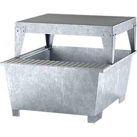 asecos, IBC-Station ASECOS, Stahl, mit Gitterrost, Abfüllblock u. Staplerschuhen, B 1350 x T 1650 x H 1180 mm, verzinkt, IBC-Station ASECOS, Stahl, mit Gitterrost, Abfüllblock u. Staplerschuhen, B 1350 x T 1650 x H 1180 mm, verzinkt