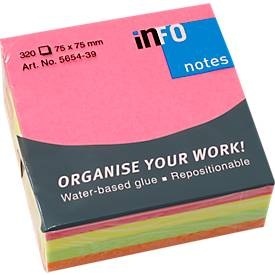 undefined, INFO Haftnotizen Brillant, 75 mm x 75 mm, 1 x 320 Blatt, gelb, orange, grün, pink, INFO Haftnotizen Brillant, 75 mm x 75 mm, 1 x 320 Blatt, gelb, orange, grün, pink