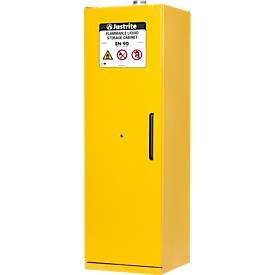 undefined, Justrite Sicherheitsschrank EN 90, Auffangwanne, 3 Fachböden, H 2070 x B 600 x T 600 mm, gelb