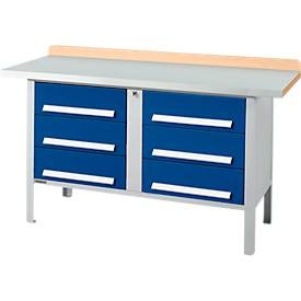 Schäfer Shop Select, Kastenwerkbank Schäfer Shop Select PWi 150-6, ESD, Buche-Multiplexplatte, mit Stahlabdeckung, bis 750 kg, B 1500 x T 700 x H 840 mm, Enzianblau/Weißaluminium, Kastenwerkbank Schäfer Shop Select PWi 150-6, ESD, Buche Multiplexplatte, mit Stahlabdeckung, bis 750 kg, B 1500 x T 700 x H 840 mm, Enzianblau