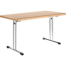 undefined, Klapptisch 734-14, Tischplatte Buche, Tretabfallsammler, Stahl, 40 Liter