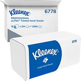 Kleenex, Kleenex Falthandtücher 6778 2-lagig M-falz Weiß 15 Stück à 124 Blatt, Kleenex Mainline Falthandtücher V-falz Weiss 2-lagig 6778 15 Pack à 124 Blatt