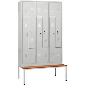 undefined, Kleiderspind, 6 Abteile, mit Sitzbank, 6 Fächer, mit Z-Türen, Zylinderschloss, lichtgrau, Kleiderspind, 6 Abteile, mit Sitzbank, 6 Fächer, mit Z-Türen, Zylinderschloss, lichtgrau