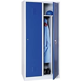 undefined, Kleiderspind, 2 Türen, B 800 x H 1800 mm, Zylinderschloss, lichtgrau/enzianblau, Kleiderspind, 2 Türen, B 800 x H 1800 mm, Zylinderschloss, lichtgrau/enzianblau