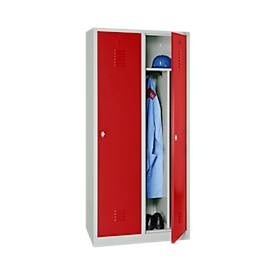 undefined, Kleiderspind, 2 Türen, B 800 x H 1800 mm, Drehriegelverschluss, lichtgrau/feuerrot, Kleiderspind, 2 Türen, B 800 x H 1800 mm, Drehriegelverschluss, lichtgrau/feuerrot