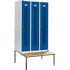 SSI Schäfer, Kleiderspind, mit Sitzbank, 3 Abteile, 400 mm, Drehriegelverschluss, Tür enzianblau, Schäfer Shop Select Kleiderspind, mit Sitzbank, 3 Abteile, 400 mm, Drehriegelverschluss, Tür enzianblau