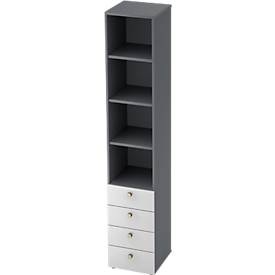 undefined, Kombischrank TOPAS LINE, 6 Ordnerhöhen, Regale + 4 Schübe, graphit/weiss, Kombischrank TOPAS LINE, 6 Ordnerhöhen, Regale + 4 Schübe, graphit/weiss