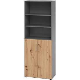 undefined, Kombischrank Breno, 6OH, Schrank- und Regalelement, abschliessbar, B 800 x T 420 x H 2156 mm, Spanplatte, graphit/Asteiche, Kombischrank Breno, 6OH, Schrank- und Regalelement, abschliessbar, B 800 x T 420 x H 2156 mm, Spanplatte, graphit/Asteiche