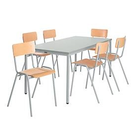 undefined, Komplett-Angebot Tisch und 6 Stapelstühle, Komplett-Angebot Tisch und 6 Stapelstühle