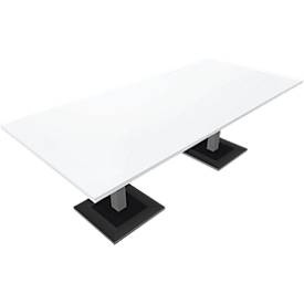 undefined, Konferenztisch QUANDOS BOX, bis 6 Personen, Rechteck, Standfuß, B 2200 x T 1000 x H 720-820 mm, weiß/alusilber, Konferenztisch QUANDOS BOX, bis 6 Personen, Rechteck, Standfuß, B 2200 x T 1000 x H 720-820 mm, weiß/alusilber