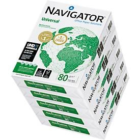 Navigator, Kopierpapier Navigator Universal, DIN A4, 80 g/m², hochweiss, 1 Karton = 5 x 500 Blatt, Fischer Papier Kopierpapier Druckerpapier Navigator A4 80 g/m² , 2500 Stück