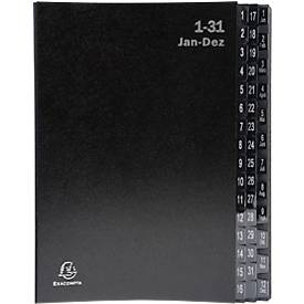 undefined, Dokumentenmappe Exacompta 57044E, Format A4, 44 Fächer, Taben 1-12/1-31/Jan-Dez, B 250 x H 330 mm, Blauer Engel, Recycling-Karton, schwarz, Pultordner Exacompta 57044E, Format A4, 44 Fächer, Taben 1-12/1-31/Jan-Dez, B 250 x H 330 mm, Blauer Engel, Recycling-Karton, schwarz