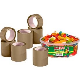 Nopi, Packband Nopi Classic, 12 Rollen, Rolle 66 m lang, braun + GRATIS Dose Haribo Phantasia, Packband Nopi Classic, 12 Rollen, Rolle 66 m lang, braun + GRATIS Dose Haribo Phantasia