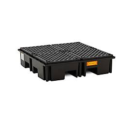 undefined, PE-Auffangwanne CEMO 220/4, mit 4 PE-Gitterrosten, B 1230 x T 1230 x H 290 mm, 220 l, für 4 x 200 l Fässer, bis 1200 kg, PE-Palettenauffangwanne CEMO 220/4 für 1 Industriepalette, L 1230 x B 1230 x H 290 mm, 220 l, für 4 x 200 l Fässer, PE-Gitterrost