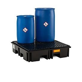 undefined, PE-Auffangwanne CEMO 220/4, mit 4 PE-Gitterrosten, B 1230 x T 1230 x H 290 mm, 220 l, für 4 x 200 l Fässer, bis 1200 kg, PE-Palettenauffangwanne CEMO 220/4 für 1 Industriepalette, L 1230 x B 1230 x H 290 mm, 220 l, für 4 x 200 l Fässer, PE-Gitterrost