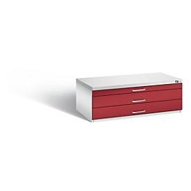 CP, CP Zeichnungsschrank DIN A1, 3 Schubladen, Höhe 420 mm lichtgrau / rubinrot, C+P Zeichnungsschrank, DIN A1, 3 Schubladen, Höhe 420 mm, lichtgrau / rubinrot
