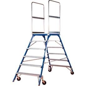 HACA, Podestleiter, frei rollbar, einseitig, Stufen Gitterrost, Gr. 6, 74 kg, 