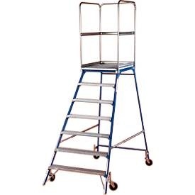 HACA, Podestleiter, frei rollbar, einseitig, Stufen Gitterrost, Gr. 7, 65 kg, 