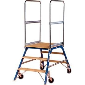HACA, Podestleiter, frei rollbar, zweiseitig, Stufen Buche, Gr. 3, 40 kg, 