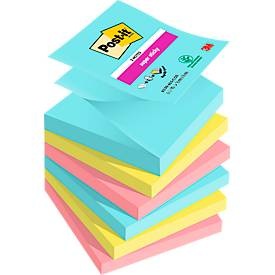 POST-IT, Post-it® Haftnotizen Miami Collection, Z-Notes, 76 x 76 mm, 6 Blöcke a 90 Blatt, 3M Post-it Super Sticky Z-Notes, 76mm x 76mm, Miami, 4 Farben, R330-6SS-MIA, (6 x 90 Blatt)