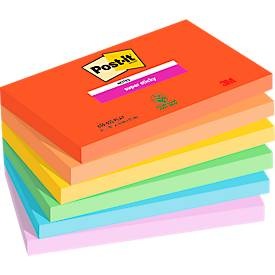 POST-IT, Post-it Super Haftnotizen 76 x 127 mm Blau, Grün, Orange, Rot, Violett, Gelb Rechteckig Einfarbig 6 Blöcke mit 90 Blatt, Post-it Notizzettel Super Sticky Playful Collection 7.6 x 12.7 cm