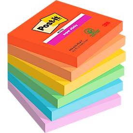 POST-IT, Post-it Super Haftnotizen Playful Farbe Sammlung 76 mm x 76 mm 90 Blatt 6 Stück, Post-it® Super Sticky Haftnotizen Playful Collection, 76 x 76 mm 6 Stück
