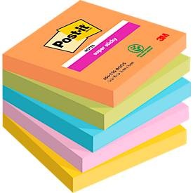 POST-IT, Post-it Super-Haftnotizen 76 x 76 mm Sortiert 90 Blatt 5 Stück, POST-IT Super Sticky Boost 76x76mm 654-5SS-BOOS 5-farbig 5x90 Blatt