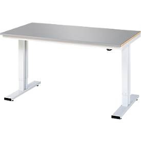 RAU, Arbeitstisch, elektrisch höhenverstellbar, Rau Werktisch Adlatus, elektrisch höhenverstellbar, 25 mm MDF-Platte mit Edelstahlbelag, bis 300 kg, B 1500 x T 800 x H 720-1120 mm, silber/lichtgrau