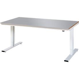RAU, Arbeitstisch, elektrisch höhenverstellbar, Rau Werktisch Adlatus, elektrisch höhenverstellbar, 25 mm MDF-Platte mit Edelstahlbelag, bis 300 kg, B 2000 x T 1000 x H 720-1120 mm, silber/lichtgrau