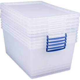 Really Useful Box, Really Useful Boxes Aufbewahrungsboxen, transparent, mit Deckel, 62L, 5 Stück, Really Useful Boxes Aufbewahrungsboxen, transparent, mit Deckel, 62L, 5 Stück