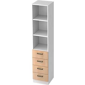undefined, Regal 5 OH, 2 Böden, 4 Schubladen, Metall-Teleskopauszug, B 406 mm, Eiche-Dekor, Regal Office