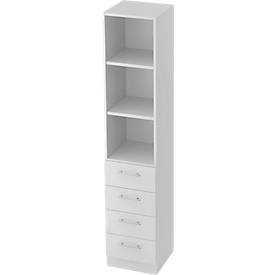 undefined, VIOLA - Regalschrank 2 Fachböden offen, 4 Schubladen lichtgrau, Hammerbacher Regalschrank Matrix Lichtgrau 406 x 420 x 2.004 mm