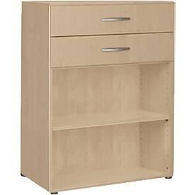 undefined, Regal PALENQUE, 3 OH, 2 Schübe oben, 1 Boden, B 800 x T 400 x H 1104 mm, Ahorn, Regal PALENQUE, 3 OH, 2 Schübe oben, 1 Boden, B 800 x T 400 x H 1104 mm, Ahorn