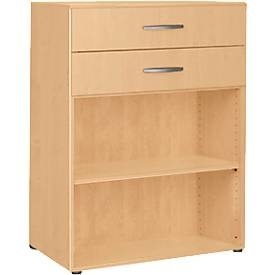 undefined, Regal PALENQUE, 3 OH, 2 Schübe oben, 1 Boden, B 800 x T 400 x H 1104 mm, Buche, Regal PALENQUE, 3 OH, 2 Schübe oben, 1 Boden, B 800 x T 400 x H 1104 mm, Buche