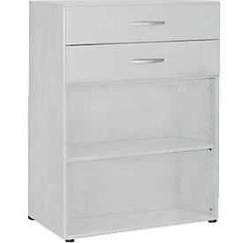 undefined, Regal PALENQUE, 3 OH, 2 Schübe oben, 1 Boden, B 800 x T 400 x H 1104 mm, lichtgrau, Regal PALENQUE, 3 OH, 2 Schübe oben, 1 Boden, B 800 x T 400 x H 1104 mm, lichtgrau