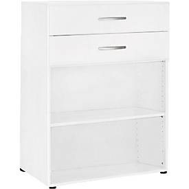 undefined, Regal PALENQUE, 3 OH, 2 Schübe oben, 1 Boden, B 800 x T 400 x H 1104 mm, weiß, Regal PALENQUE, 3 OH, 2 Schübe oben, 1 Boden, B 800 x T 400 x H 1104 mm, weiß
