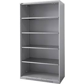 Schäfer Shop Genius, Regalschrank FS, Stahlblech, mit Belüftungslöchern, B 1055 x T 520 x H 1950 mm, 5 OH, Weißaluminium, bis 1000 kg, Schäfer Shop Genius Schwerlastregal-Schrank FS, Stahlblech, B 1055 x T 520 x H 1950 mm, 5 OH, weißaluminium, bis 1000 kg