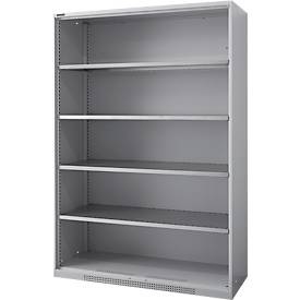 Schäfer Shop Genius, Regalschrank FS, Stahlblech, mit Belüftungslöchern, B 1055 x T 620 x H 1950 mm, 5 OH, Weißaluminium, bis 1000 kg, Schäfer Shop Genius Schwerlastregal-Schrank FS, Stahlblech, B 1055 x T 620 x H 1950 mm, 5 OH, weißaluminium, bis 1000 kg