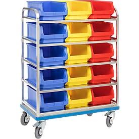 Gmoehling, Regalwagen GMÖHLING G®-Rack E 2801, durchbrochen, bis 300 kg, 5 Etagen, für 15 Sichtlagerkästen, Regalwagen GMÖHLING G®-Rack E 2801, durchbrochen, bis 300 kg, 5 Etagen, für 15 Sichtlagerkästen