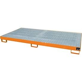undefined, Regal-Bodenwanne 240 l Auffangvolumen, LxBxH 2650 x 1300 x 210 mm mit Gitterrost, orange lackiert, Regalwanne Typ RW/GR 2700-1, mit Gitterrost, orange RAL2000